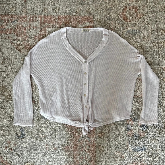 Cotton:On White Waffle Knit Thermal Henley Size Small Tie Front Button Down - Picture 1 of 5